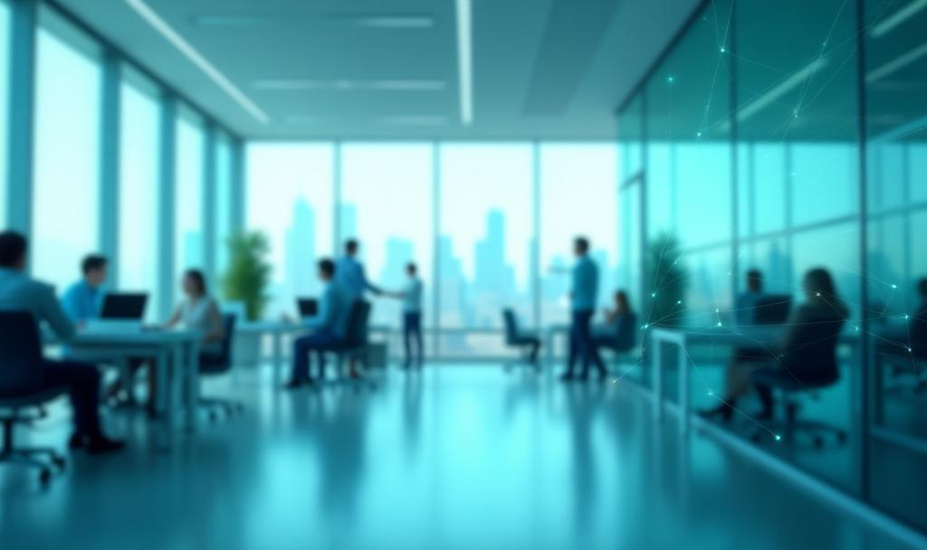 Modern office scene illustrating seamless business connectivity